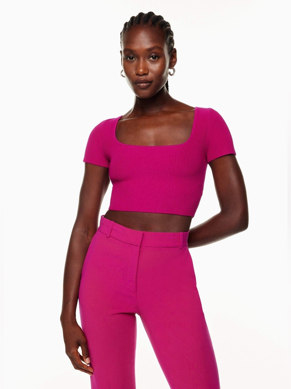 Aritzia Babaton Sculpt Knit Square-Neck Crop Top in Pink